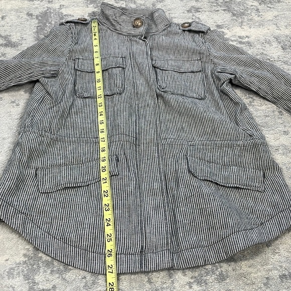 NWT Loft Striped Twill Utility Jacket Linen Cotton Gray White Full Zip Sz S - Picture 8 of 14